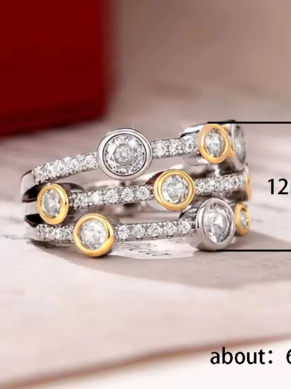 Two-Tone Crystal Multi-Row Women’s Ring in Gold & Silver NWT